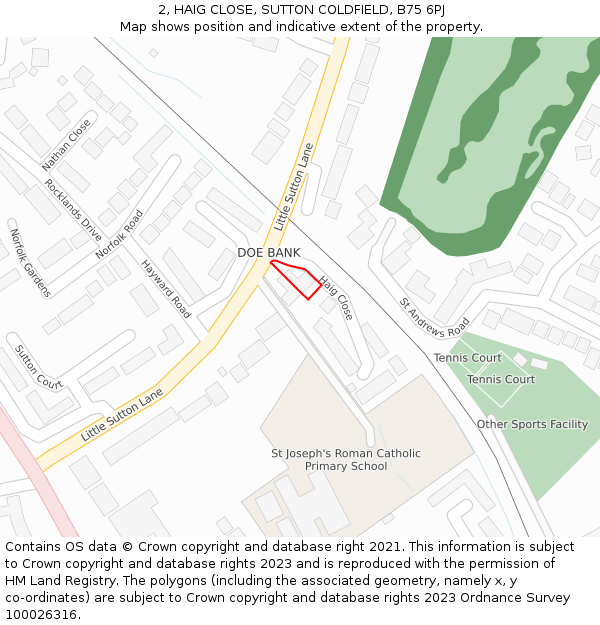 2, HAIG CLOSE, SUTTON COLDFIELD, B75 6PJ: Location map and indicative extent of plot