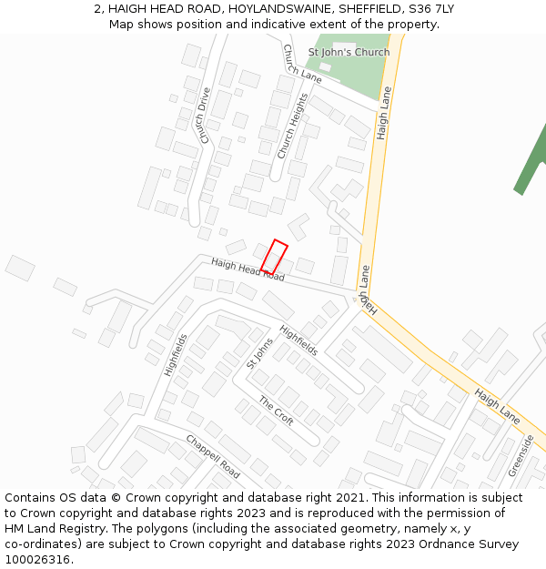 2, HAIGH HEAD ROAD, HOYLANDSWAINE, SHEFFIELD, S36 7LY: Location map and indicative extent of plot