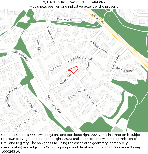 2, HAISLEY ROW, WORCESTER, WR4 0NP: Location map and indicative extent of plot