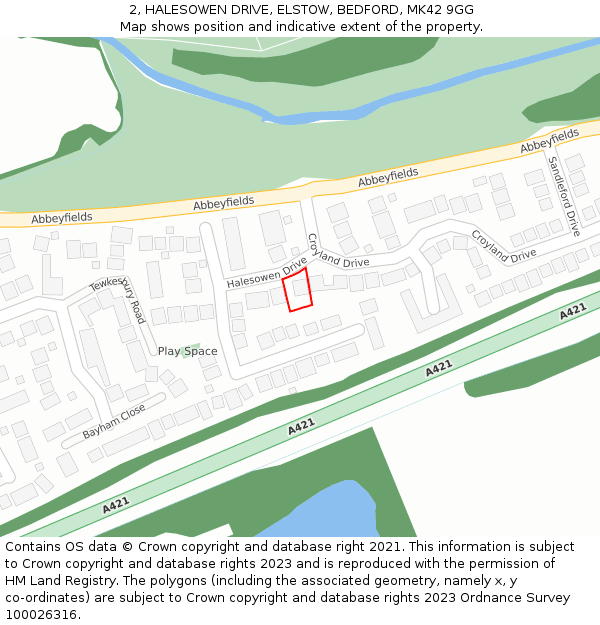 2, HALESOWEN DRIVE, ELSTOW, BEDFORD, MK42 9GG: Location map and indicative extent of plot
