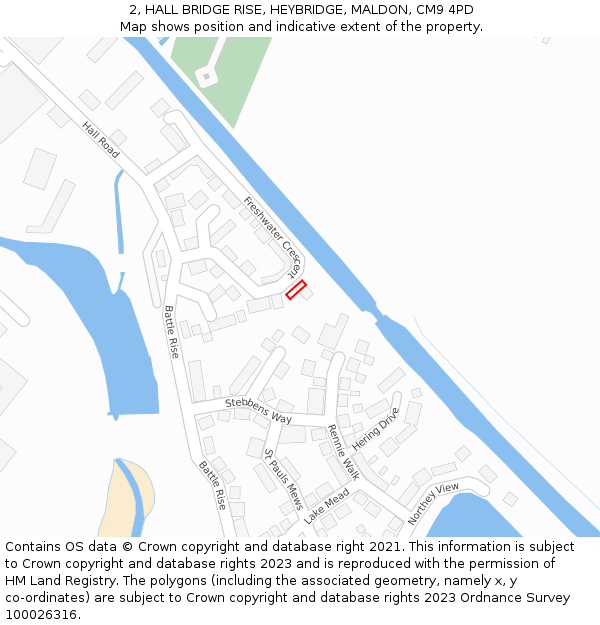 2, HALL BRIDGE RISE, HEYBRIDGE, MALDON, CM9 4PD: Location map and indicative extent of plot