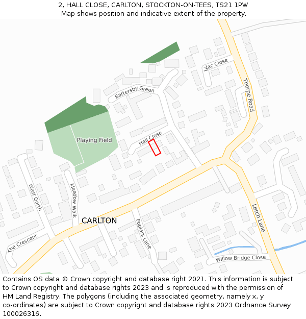 2, HALL CLOSE, CARLTON, STOCKTON-ON-TEES, TS21 1PW: Location map and indicative extent of plot