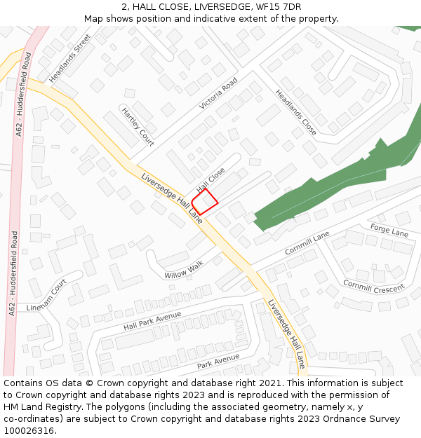 2, HALL CLOSE, LIVERSEDGE, WF15 7DR: Location map and indicative extent of plot