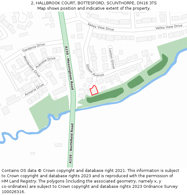 2, HALLBROOK COURT, BOTTESFORD, SCUNTHORPE, DN16 3TS: Location map and indicative extent of plot