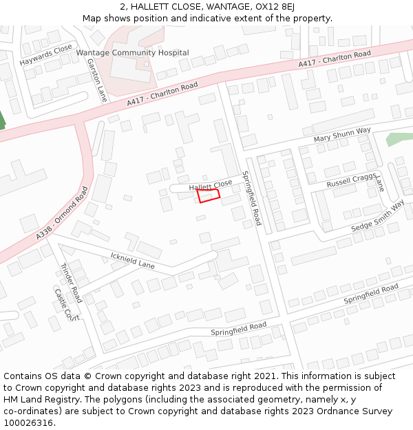 2, HALLETT CLOSE, WANTAGE, OX12 8EJ: Location map and indicative extent of plot