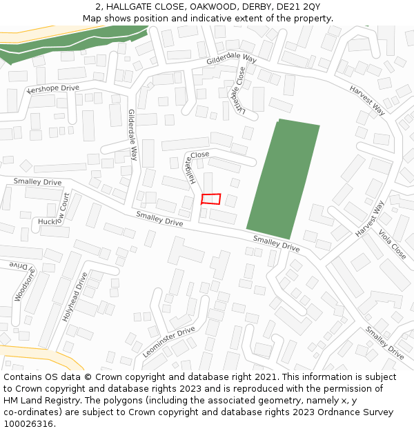 2, HALLGATE CLOSE, OAKWOOD, DERBY, DE21 2QY: Location map and indicative extent of plot