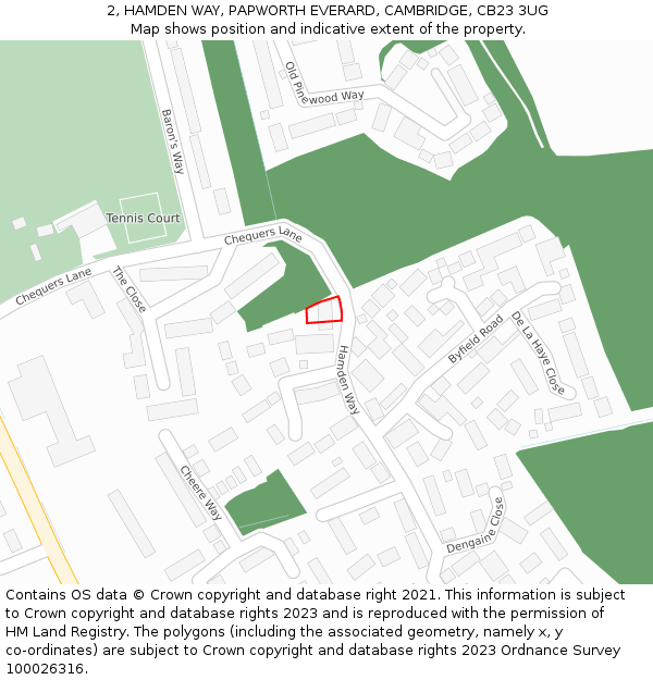 2, HAMDEN WAY, PAPWORTH EVERARD, CAMBRIDGE, CB23 3UG: Location map and indicative extent of plot