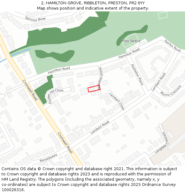2, HAMILTON GROVE, RIBBLETON, PRESTON, PR2 6YY: Location map and indicative extent of plot
