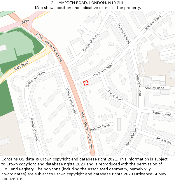 2, HAMPDEN ROAD, LONDON, N10 2HL: Location map and indicative extent of plot