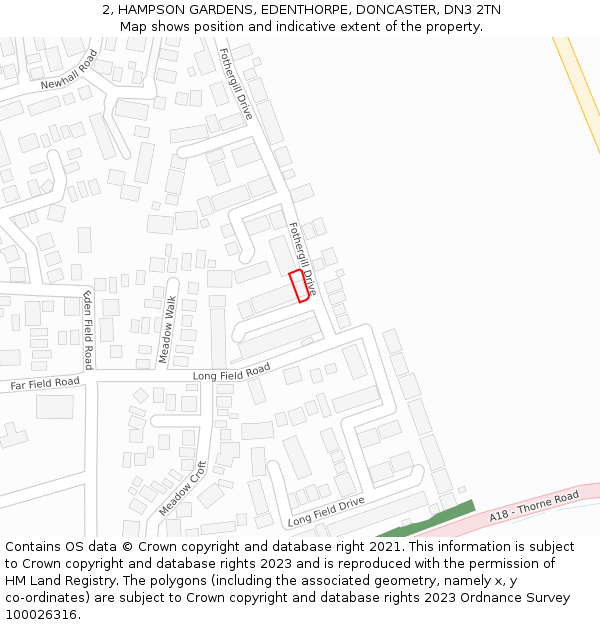 2, HAMPSON GARDENS, EDENTHORPE, DONCASTER, DN3 2TN: Location map and indicative extent of plot