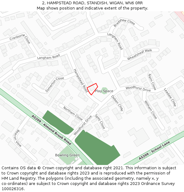2, HAMPSTEAD ROAD, STANDISH, WIGAN, WN6 0RR: Location map and indicative extent of plot