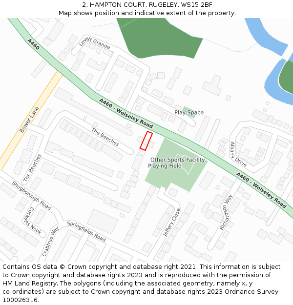 2, HAMPTON COURT, RUGELEY, WS15 2BF: Location map and indicative extent of plot