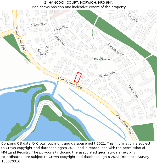 2, HANCOCK COURT, NORWICH, NR5 9NN: Location map and indicative extent of plot