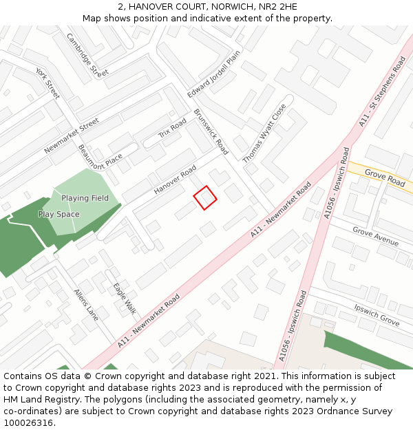 2, HANOVER COURT, NORWICH, NR2 2HE: Location map and indicative extent of plot