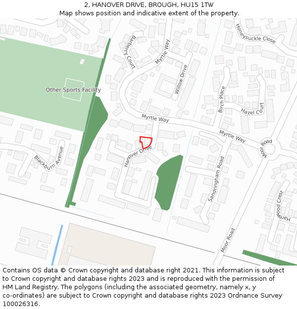 2, HANOVER DRIVE, BROUGH, HU15 1TW: Location map and indicative extent of plot