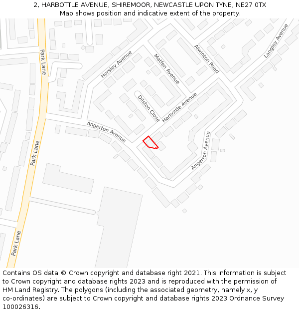 2, HARBOTTLE AVENUE, SHIREMOOR, NEWCASTLE UPON TYNE, NE27 0TX: Location map and indicative extent of plot