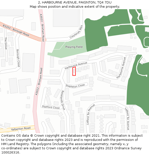 2, HARBOURNE AVENUE, PAIGNTON, TQ4 7DU: Location map and indicative extent of plot