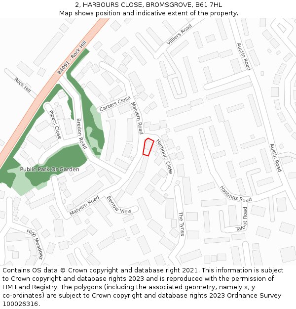 2, HARBOURS CLOSE, BROMSGROVE, B61 7HL: Location map and indicative extent of plot
