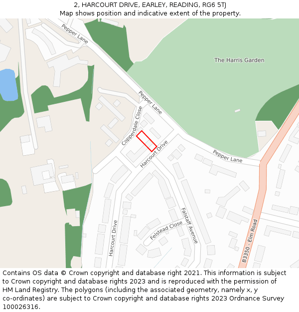 2, HARCOURT DRIVE, EARLEY, READING, RG6 5TJ: Location map and indicative extent of plot