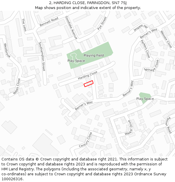 2, HARDING CLOSE, FARINGDON, SN7 7SJ: Location map and indicative extent of plot