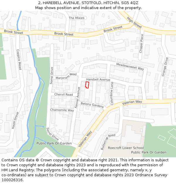 2, HAREBELL AVENUE, STOTFOLD, HITCHIN, SG5 4QZ: Location map and indicative extent of plot