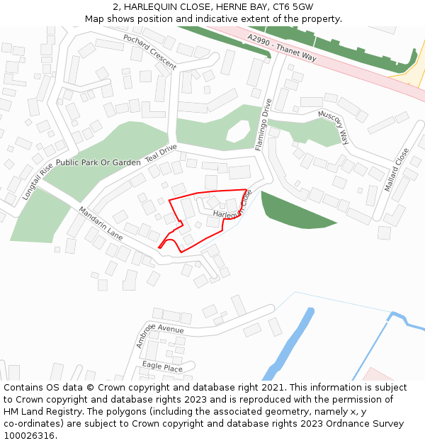 2, HARLEQUIN CLOSE, HERNE BAY, CT6 5GW: Location map and indicative extent of plot