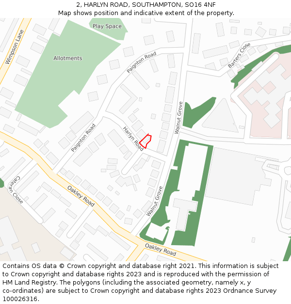 2, HARLYN ROAD, SOUTHAMPTON, SO16 4NF: Location map and indicative extent of plot