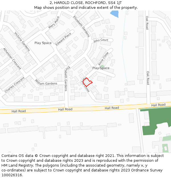 2, HAROLD CLOSE, ROCHFORD, SS4 1JT: Location map and indicative extent of plot