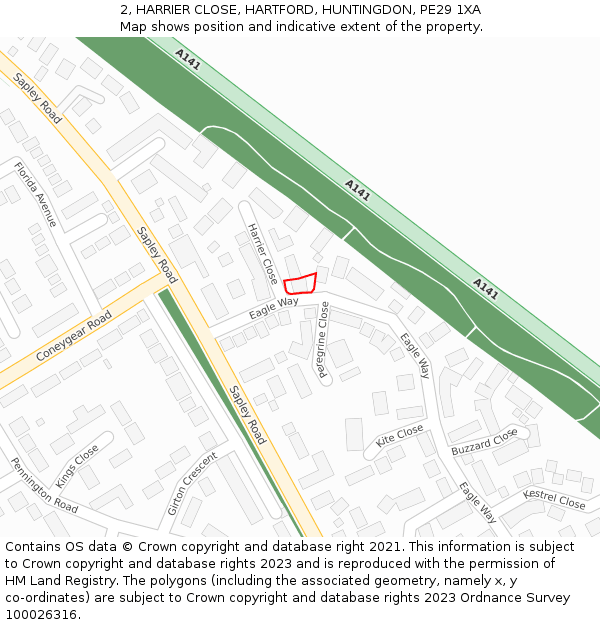 2, HARRIER CLOSE, HARTFORD, HUNTINGDON, PE29 1XA: Location map and indicative extent of plot
