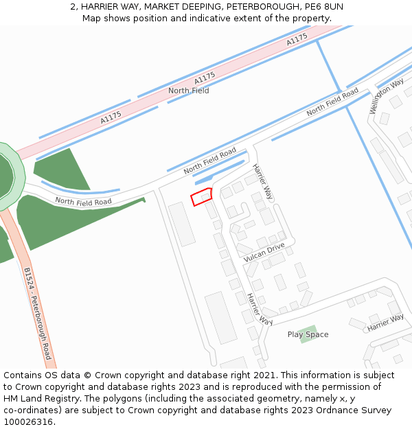 2, HARRIER WAY, MARKET DEEPING, PETERBOROUGH, PE6 8UN: Location map and indicative extent of plot