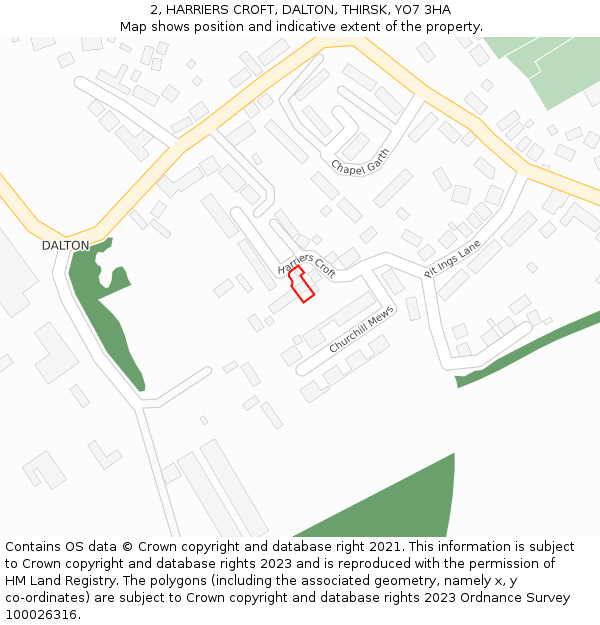 2, HARRIERS CROFT, DALTON, THIRSK, YO7 3HA: Location map and indicative extent of plot