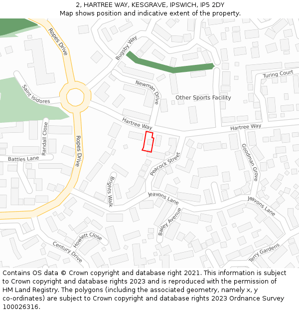 2, HARTREE WAY, KESGRAVE, IPSWICH, IP5 2DY: Location map and indicative extent of plot
