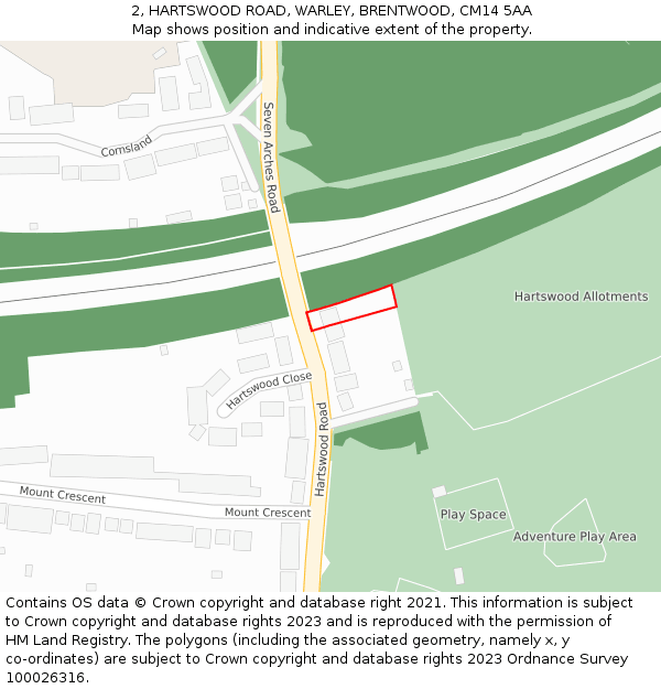 2, HARTSWOOD ROAD, WARLEY, BRENTWOOD, CM14 5AA: Location map and indicative extent of plot
