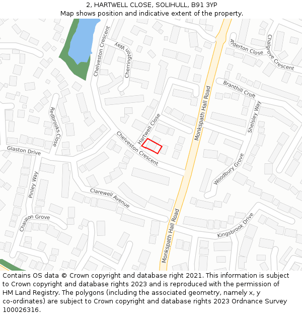 2, HARTWELL CLOSE, SOLIHULL, B91 3YP: Location map and indicative extent of plot