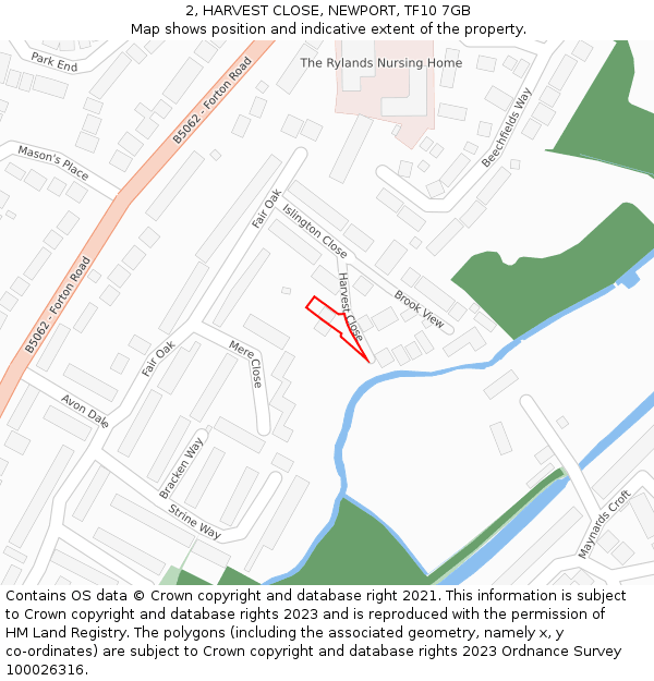 2, HARVEST CLOSE, NEWPORT, TF10 7GB: Location map and indicative extent of plot