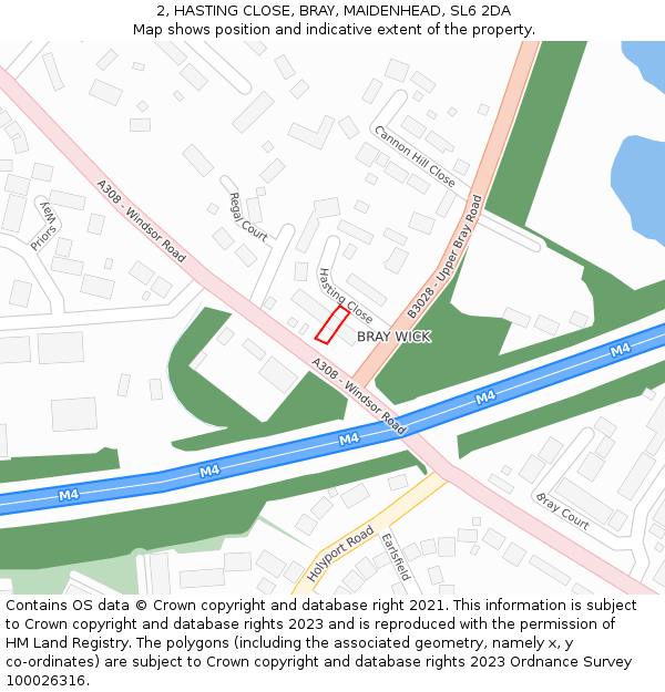2, HASTING CLOSE, BRAY, MAIDENHEAD, SL6 2DA: Location map and indicative extent of plot