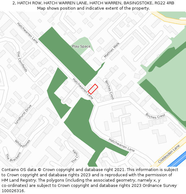 2, HATCH ROW, HATCH WARREN LANE, HATCH WARREN, BASINGSTOKE, RG22 4RB: Location map and indicative extent of plot