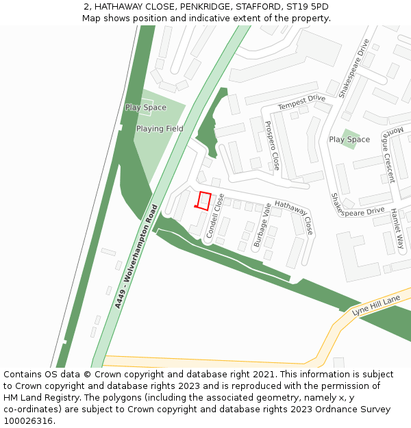 2, HATHAWAY CLOSE, PENKRIDGE, STAFFORD, ST19 5PD: Location map and indicative extent of plot