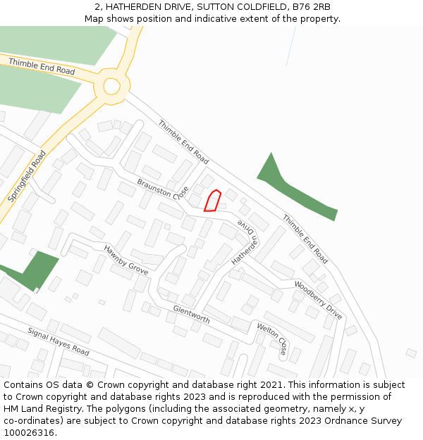 2, HATHERDEN DRIVE, SUTTON COLDFIELD, B76 2RB: Location map and indicative extent of plot