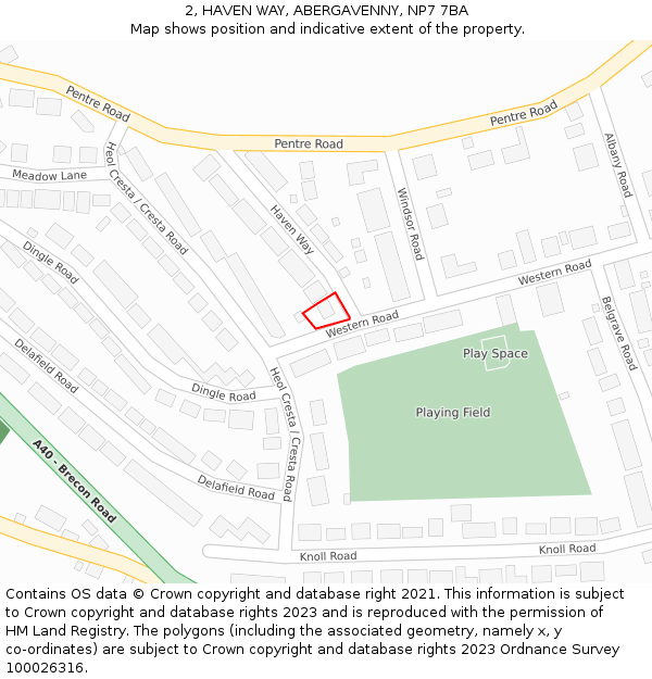 2, HAVEN WAY, ABERGAVENNY, NP7 7BA: Location map and indicative extent of plot