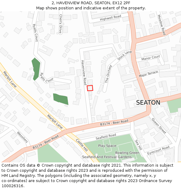 2, HAVENVIEW ROAD, SEATON, EX12 2PF: Location map and indicative extent of plot