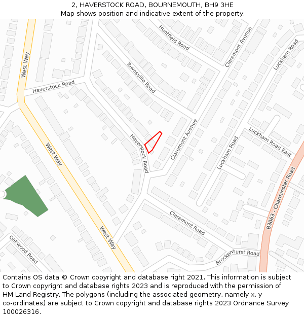 2, HAVERSTOCK ROAD, BOURNEMOUTH, BH9 3HE: Location map and indicative extent of plot