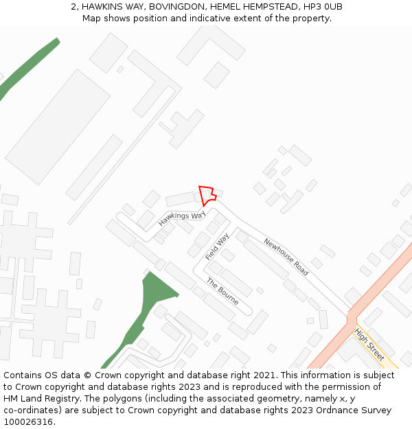 2, HAWKINS WAY, BOVINGDON, HEMEL HEMPSTEAD, HP3 0UB: Location map and indicative extent of plot