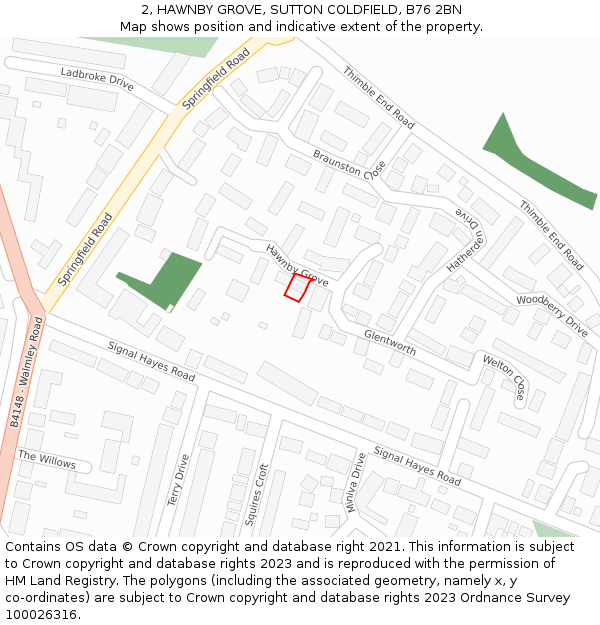 2, HAWNBY GROVE, SUTTON COLDFIELD, B76 2BN: Location map and indicative extent of plot