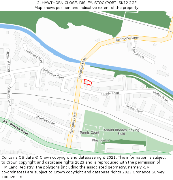 2, HAWTHORN CLOSE, DISLEY, STOCKPORT, SK12 2GE: Location map and indicative extent of plot