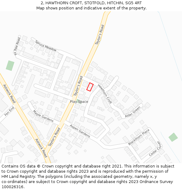 2, HAWTHORN CROFT, STOTFOLD, HITCHIN, SG5 4RT: Location map and indicative extent of plot
