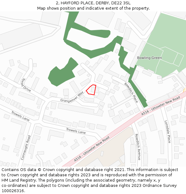 2, HAYFORD PLACE, DERBY, DE22 3SL: Location map and indicative extent of plot