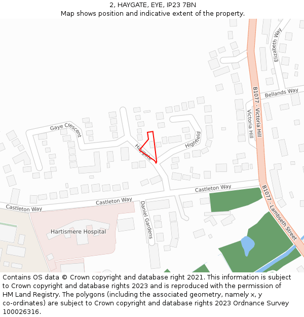 2, HAYGATE, EYE, IP23 7BN: Location map and indicative extent of plot