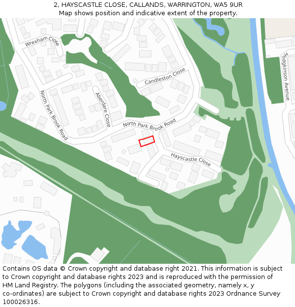 2, HAYSCASTLE CLOSE, CALLANDS, WARRINGTON, WA5 9UR: Location map and indicative extent of plot