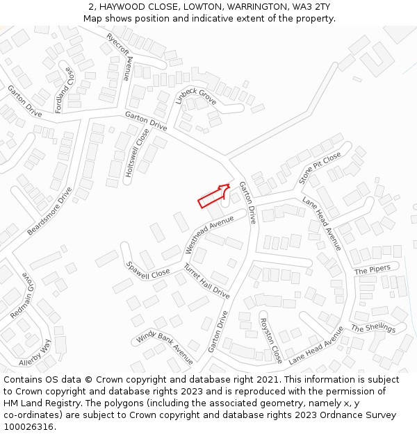 2, HAYWOOD CLOSE, LOWTON, WARRINGTON, WA3 2TY: Location map and indicative extent of plot
